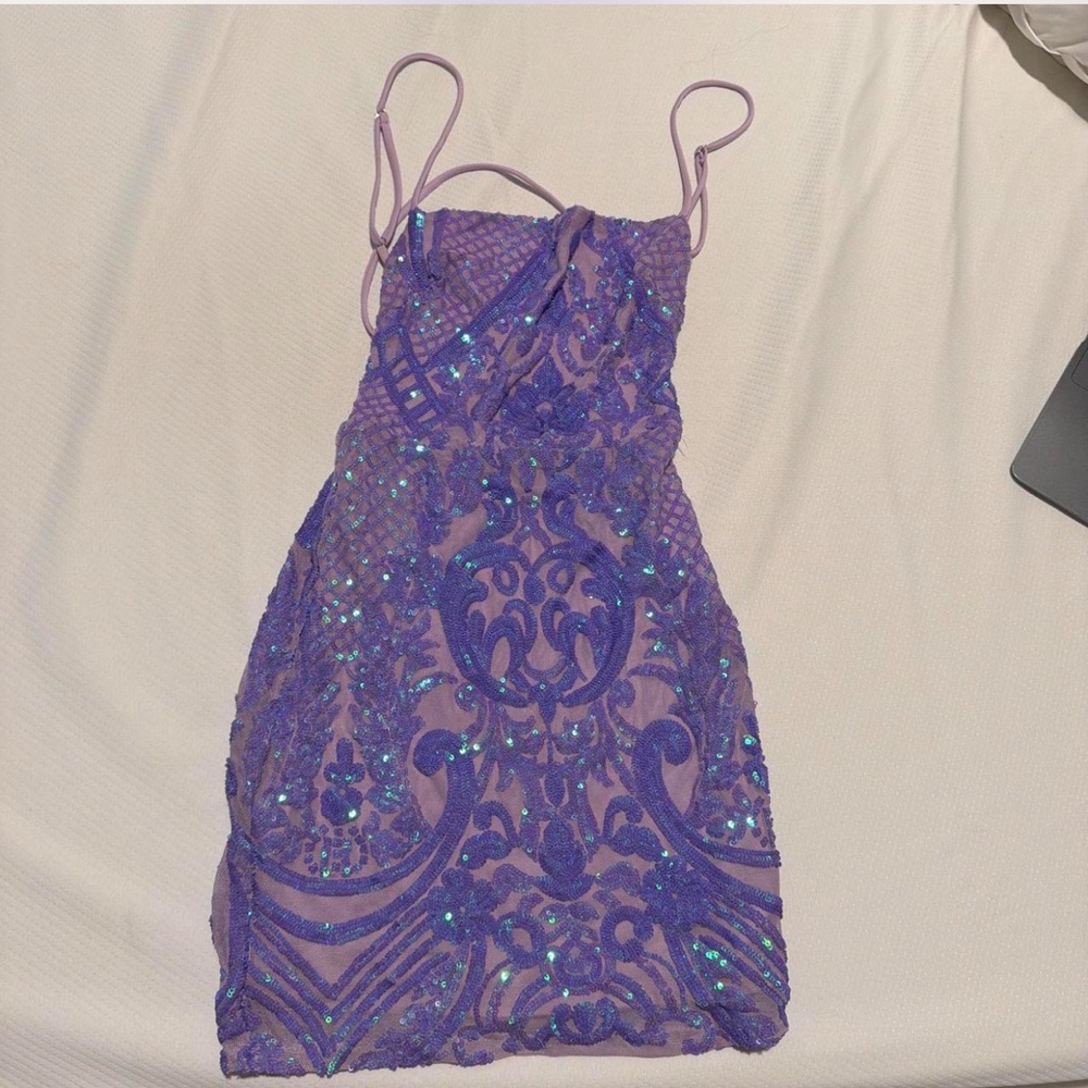 Lucy in the Sky Strapless Purple Sequin Dress
